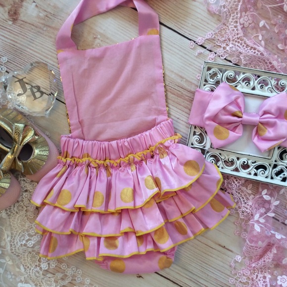 Boutique Baby Pink Gold Sequin Romper - Picture 4 of 6